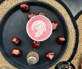 Pink seasonal drink at Claudia Coffee